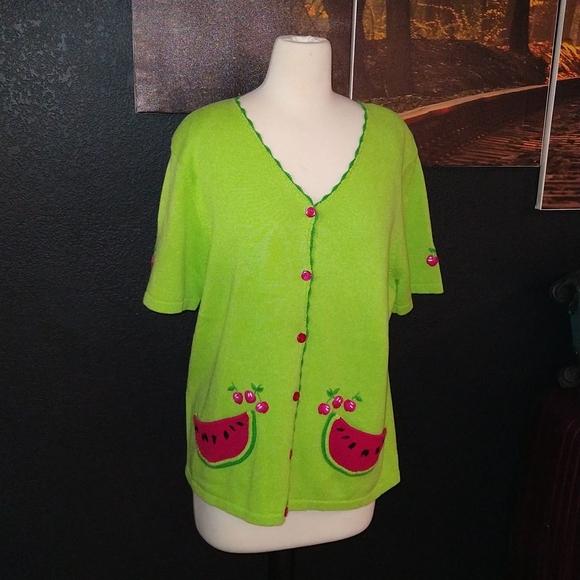 breckenridge Tops - Vintage 90s Breckenridge Knit Short Sleeve Button Down Watermelon Fruit Blouse